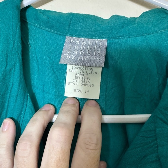 Rabbit Rabbit Rabbit Designs Teal Jumper Style Dress 90s Vintage Made in USA - Picture 4 of 5